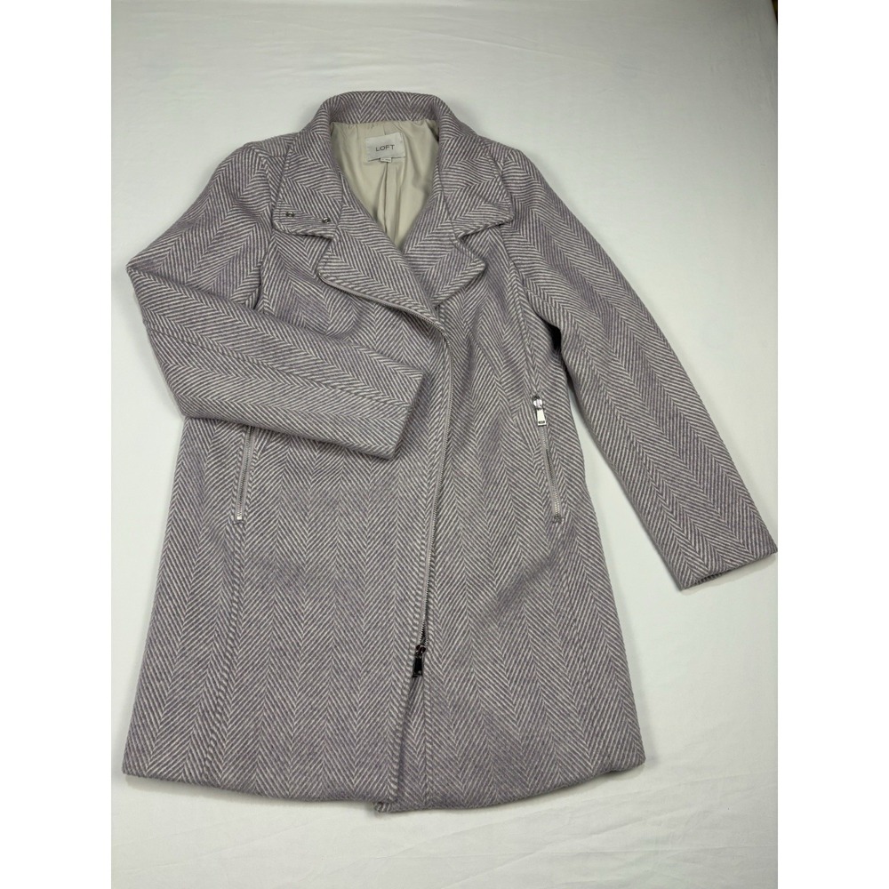 Ann Taylor LOFT  Herringbone Funnel Neck Coat Womens XS Purple  wool blend